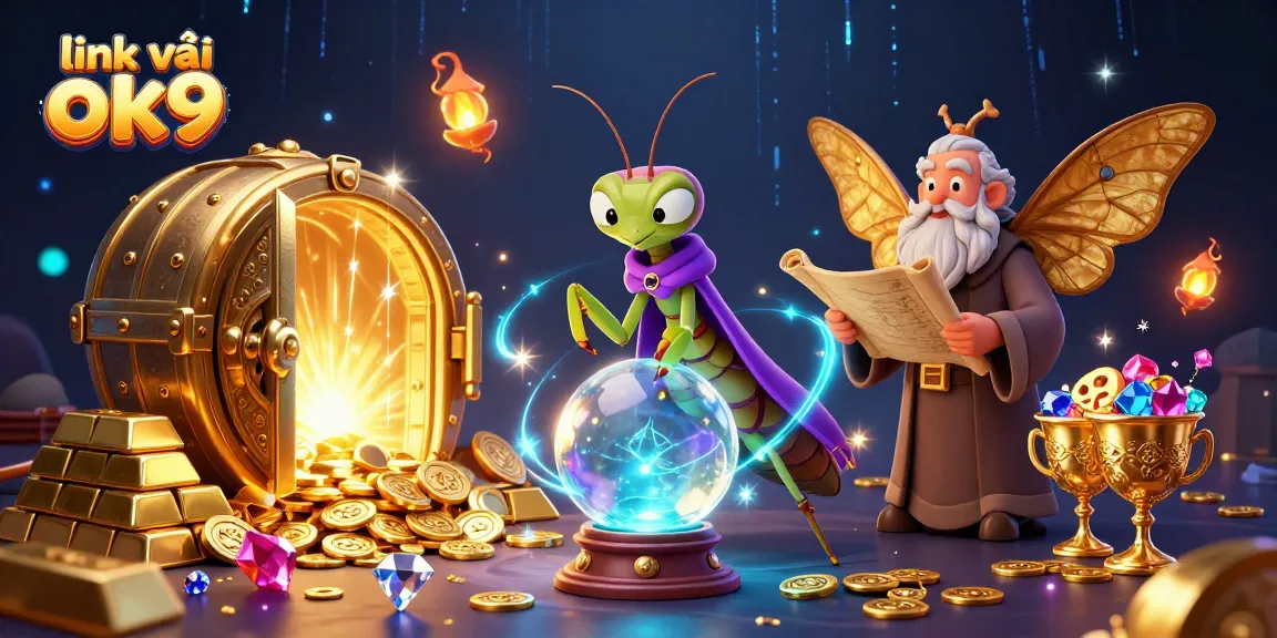 Experience the magic with link vào ok9 in this vibrant 3D casino illustration featuring fortune tellers and treasures.